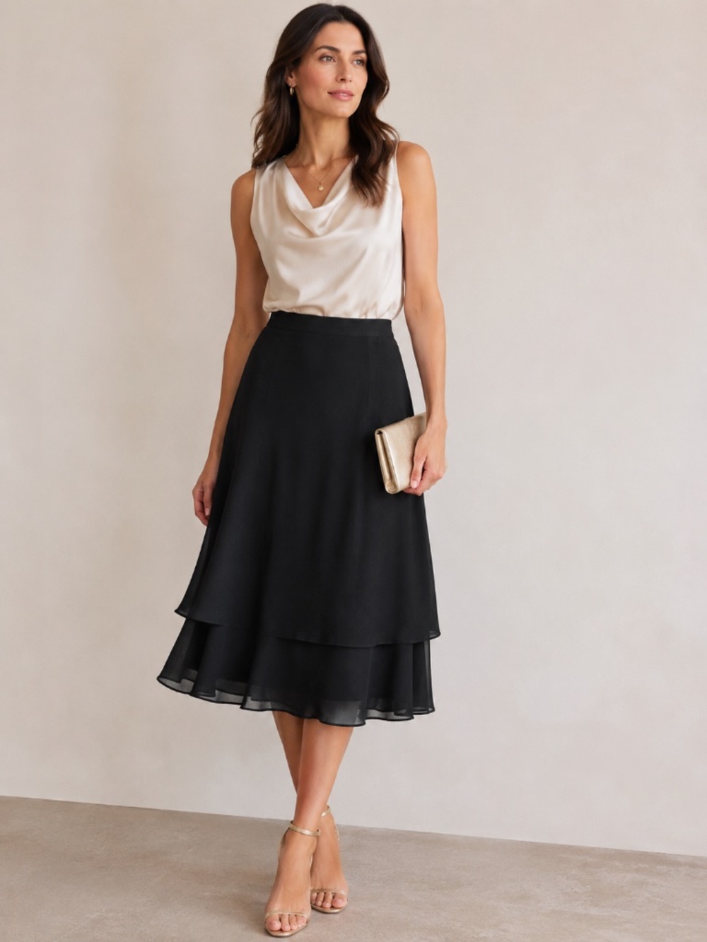 Adrianna Papell Evening Essentials Womens‎ Maxi Skirt 10 Black Layered Chiffon